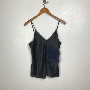 Tory Burch Black 100% Silk Lace Pocket Camisole V-Neck Tank Top Size 0‎ 46067